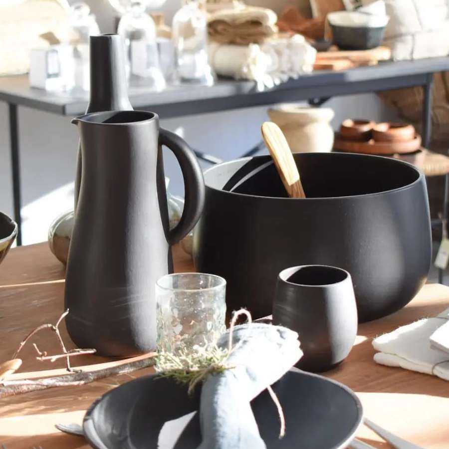 Artisan Kitchen Gift Set - Black Stoneware Pitcher & Platter - Nooree Home - home_decor_image